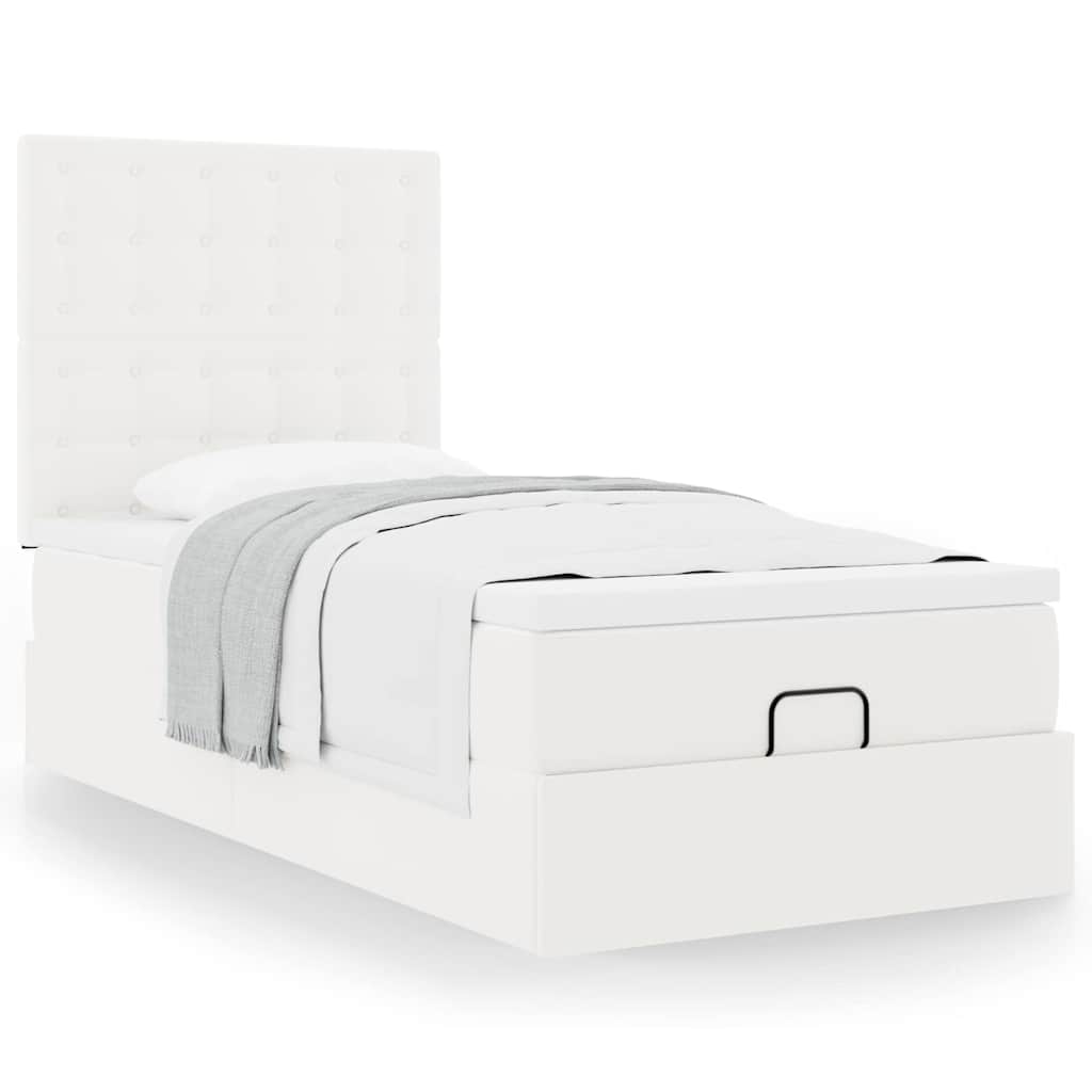 Ottomaanse bed met matras 100x200cm kunstleer wit is nu te koop bij PeponiXL, paradijselijk wonen!