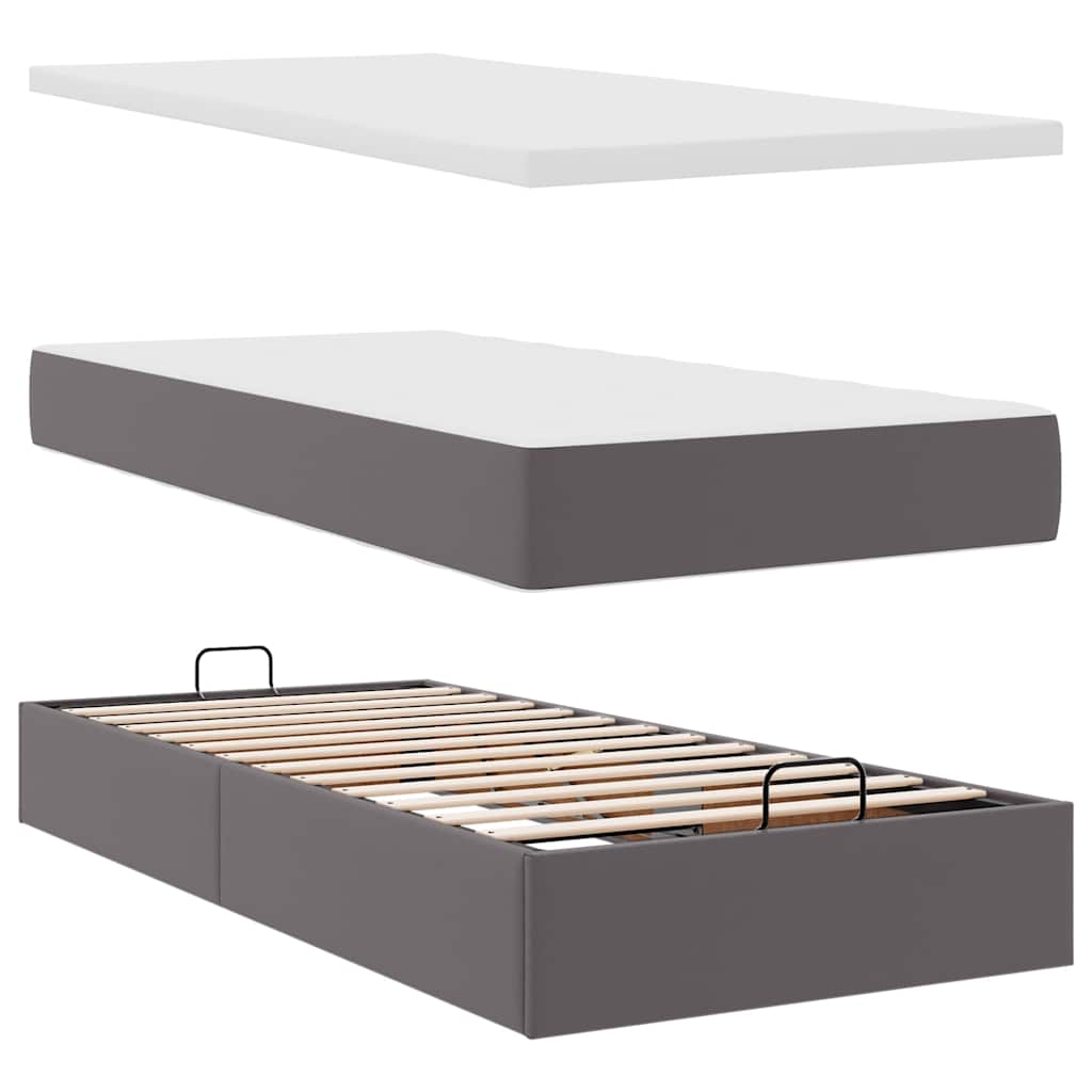 Ottomaanse bed met matras 100x200cm kunstleer grijs is nu te koop bij PeponiXL, paradijselijk wonen!