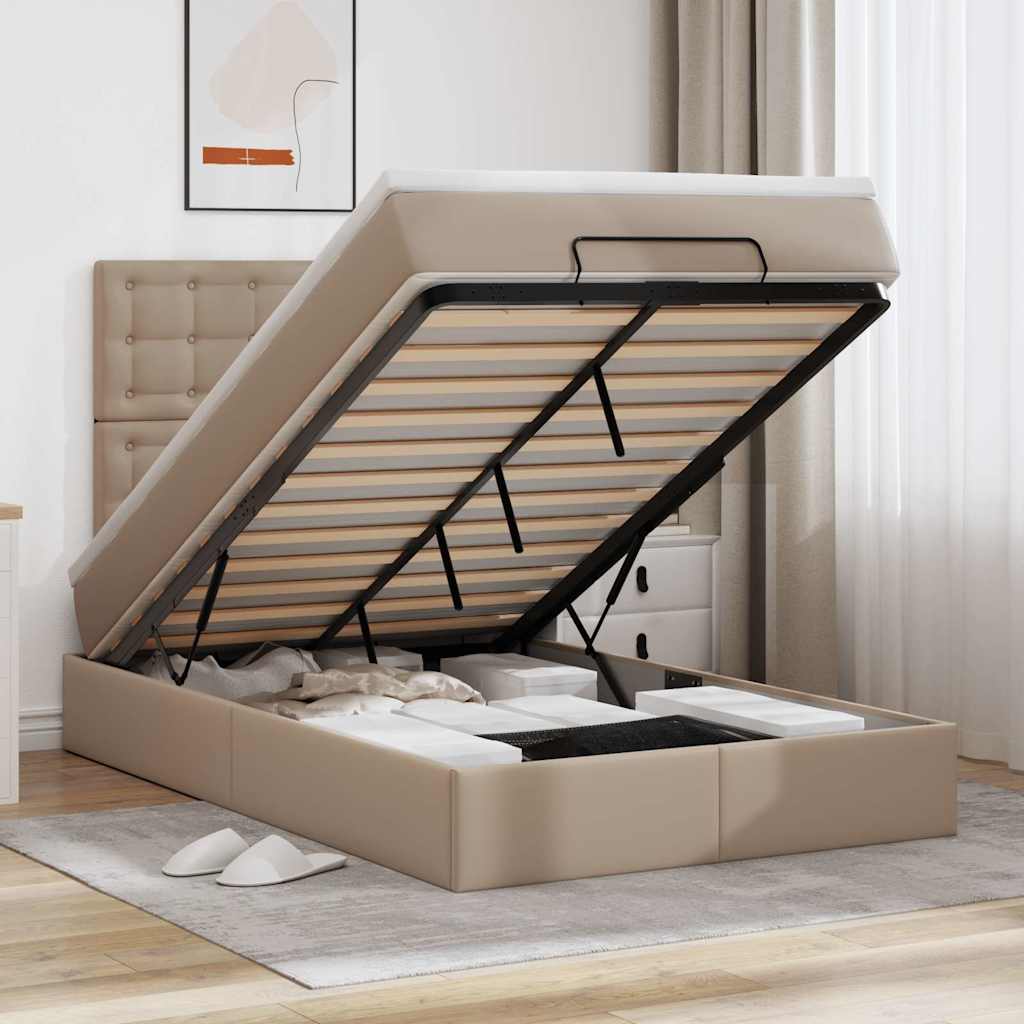 Ottoman bed met matras 120x200cm kunstleer cappuccinokleurig is nu te koop bij PeponiXL, paradijselijk wonen!