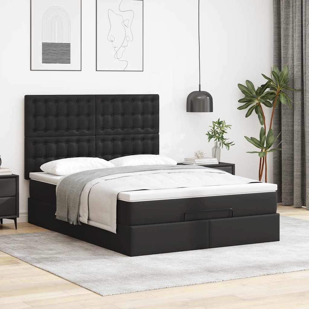 Ottoman bed met matras 140x190cm kunstleer zwart