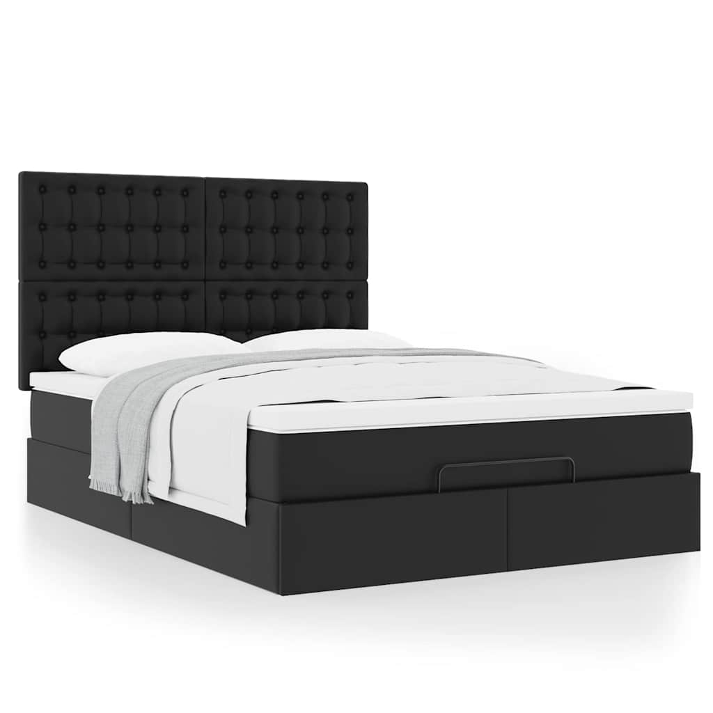 Ottoman bed met matras 140x190cm kunstleer zwart