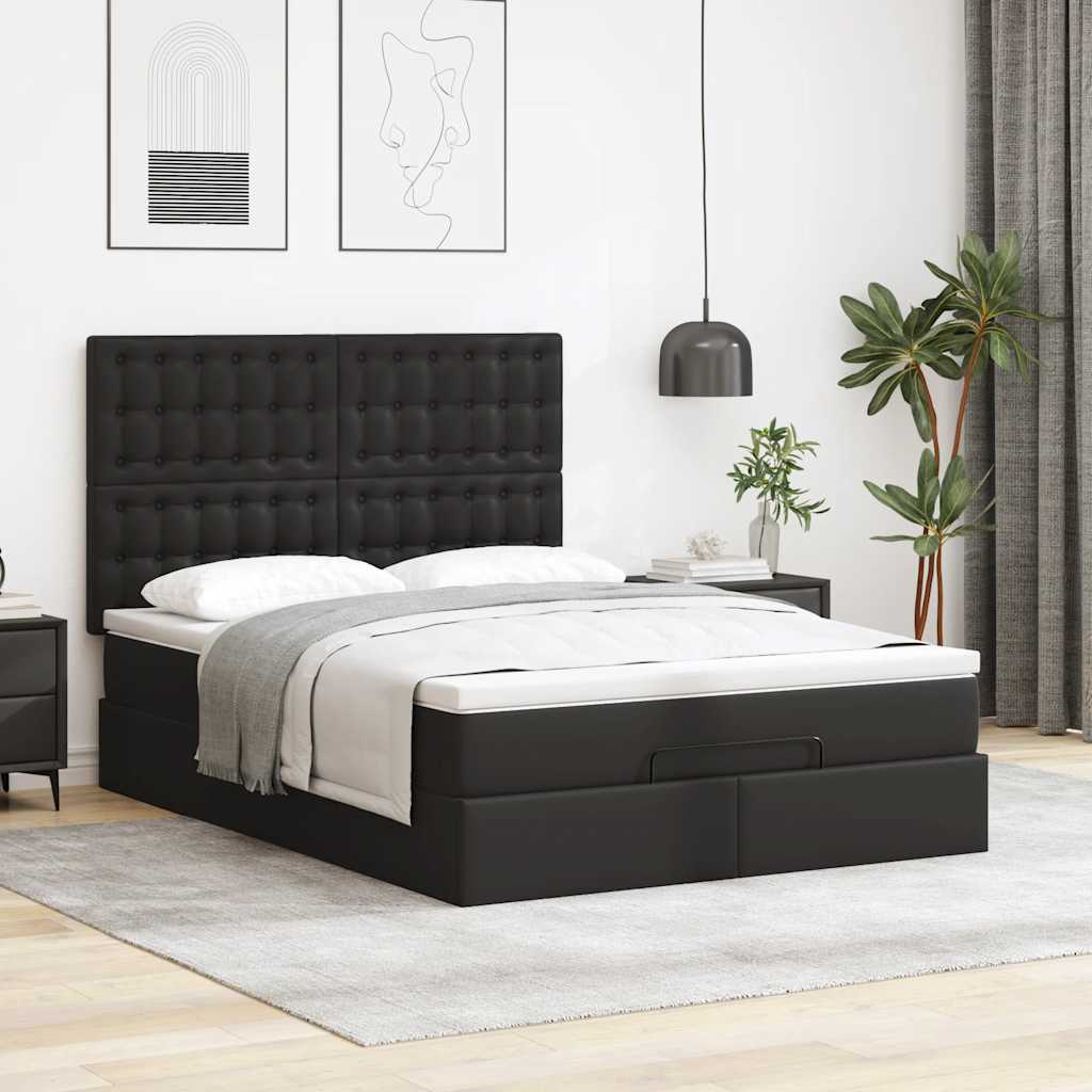 Ottoman bed met matras 140x200cm kunstleer zwart is nu te koop bij PeponiXL, paradijselijk wonen!