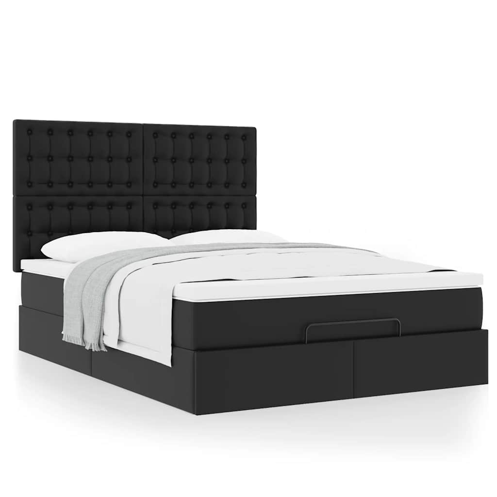 Ottoman bed met matras 140x200cm kunstleer zwart is nu te koop bij PeponiXL, paradijselijk wonen!