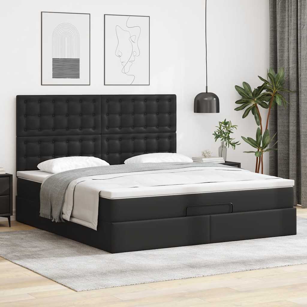 Ottoman bed met matras 160x200cm kunstleer zwart is nu te koop bij PeponiXL, paradijselijk wonen!