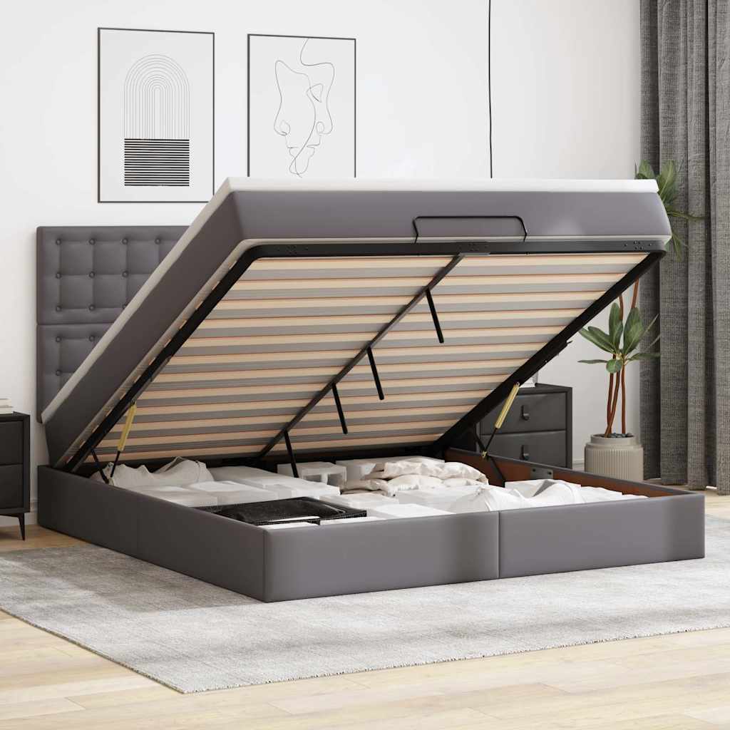 Ottoman bed met matras 180x200cm kunstleer grijs is nu te koop bij PeponiXL, paradijselijk wonen!