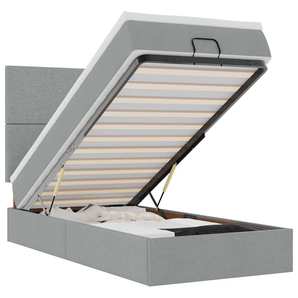 Ottoman bed met matras 80x200cm stof lichtgrijs is nu te koop bij PeponiXL, paradijselijk wonen!