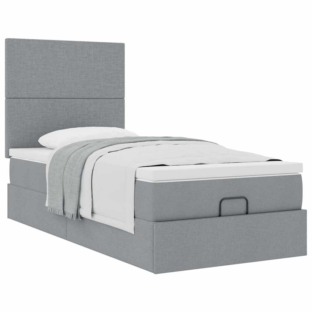 Ottoman bed met matras 80x200cm stof lichtgrijs is nu te koop bij PeponiXL, paradijselijk wonen!