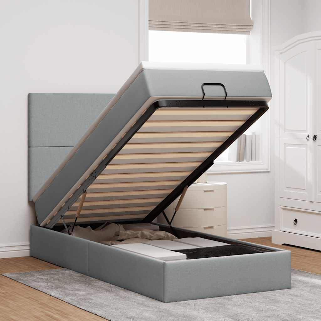 Ottoman bed met matras 80x200cm stof lichtgrijs is nu te koop bij PeponiXL, paradijselijk wonen!