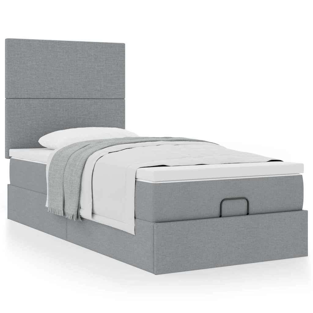 Ottoman bed met matras 90x190cm stof lichtgrijs is nu te koop bij PeponiXL, paradijselijk wonen!