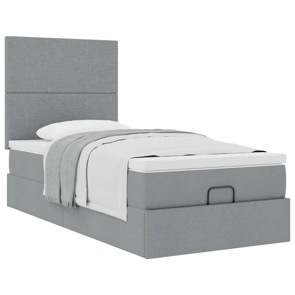 Ottoman bed met matras 90x190cm stof lichtgrijs is nu te koop bij PeponiXL, paradijselijk wonen!
