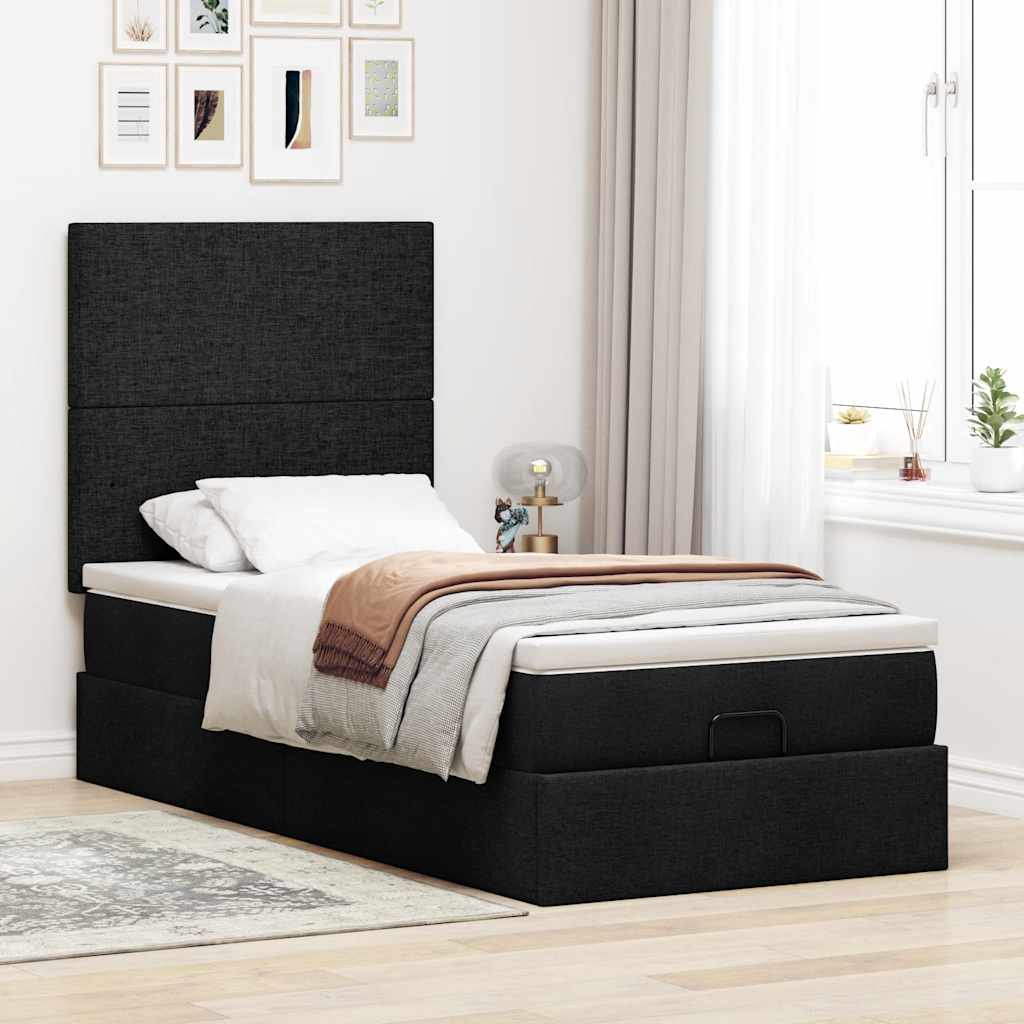 Ottoman bed met matras 90x190cm stof zwart is nu te koop bij PeponiXL, paradijselijk wonen!