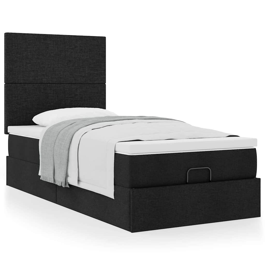 Ottoman bed met matras 90x190cm stof zwart is nu te koop bij PeponiXL, paradijselijk wonen!