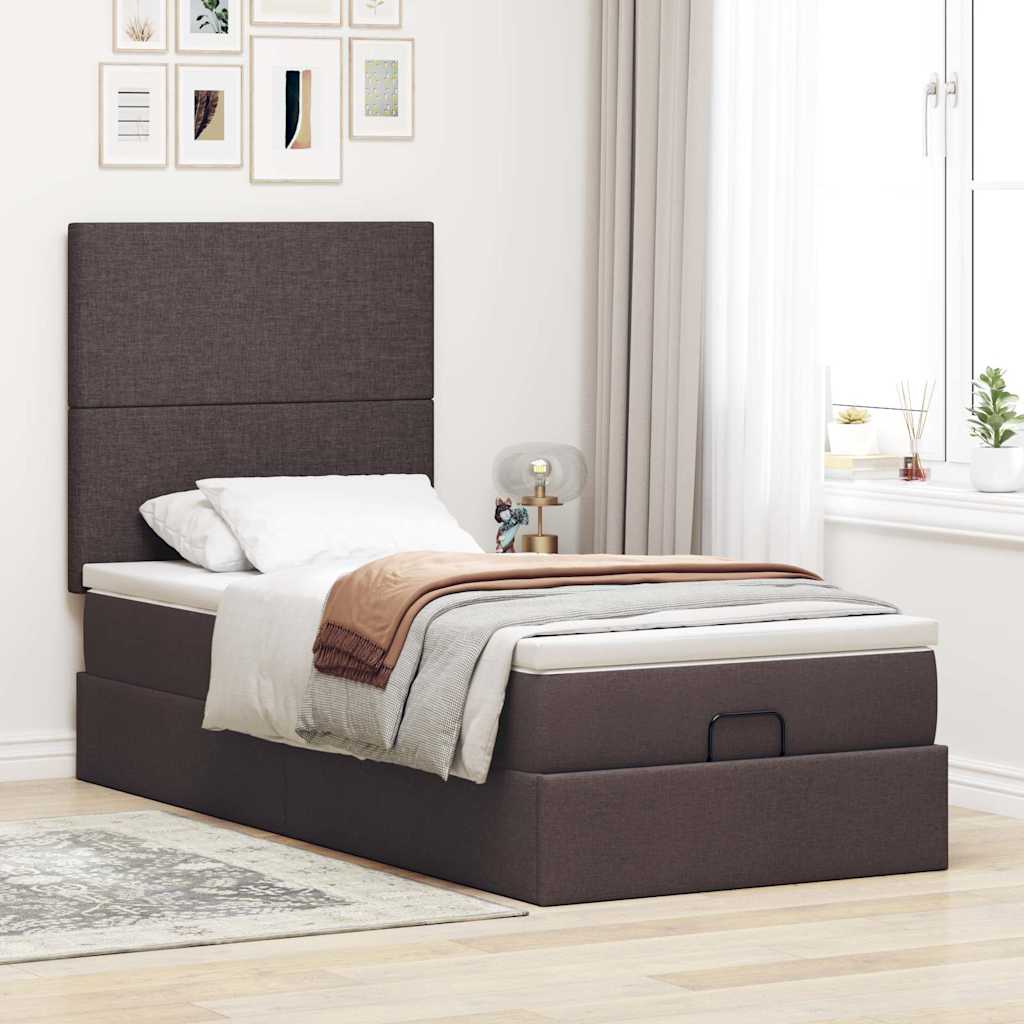 Ottoman bed met matras 90x190cm stof donkerbruin is nu te koop bij PeponiXL, paradijselijk wonen!