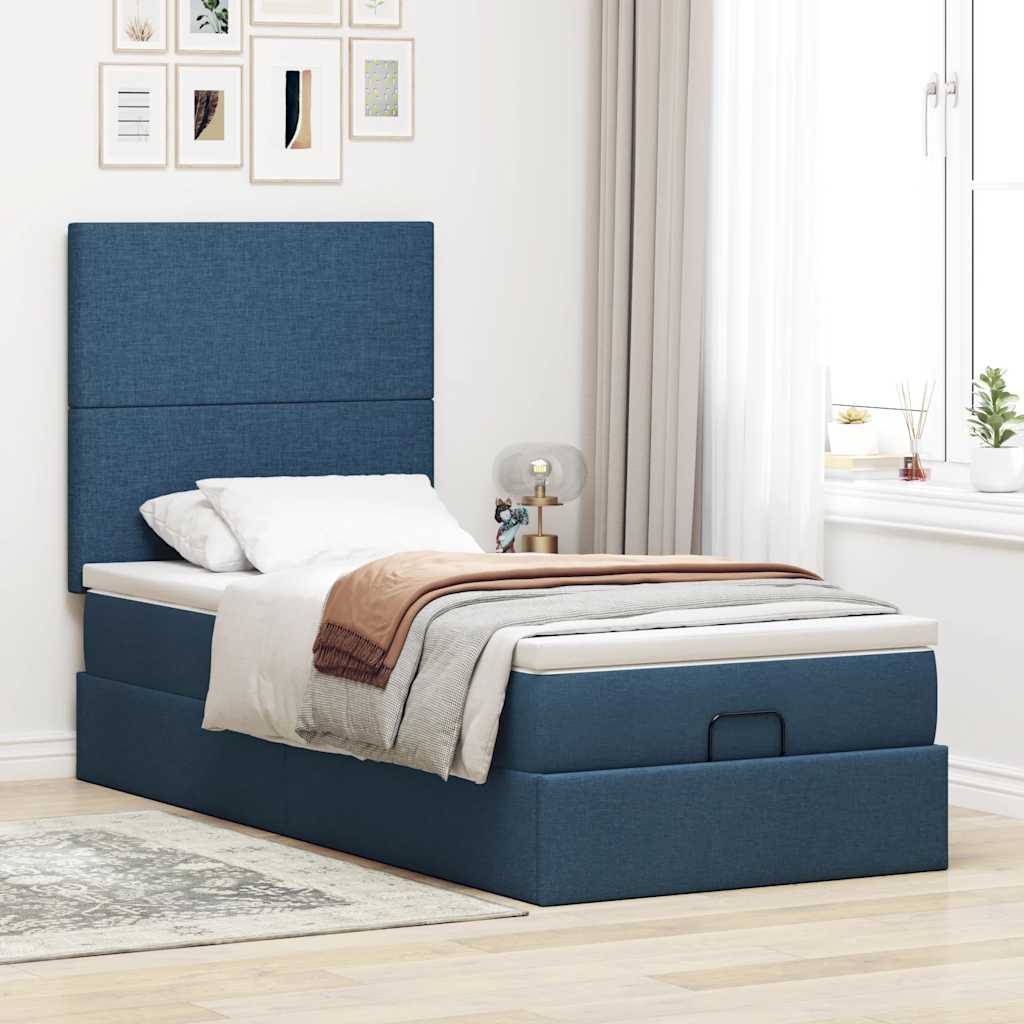 Ottoman bed met matras 90x190cm stof blauw is nu te koop bij PeponiXL, paradijselijk wonen!