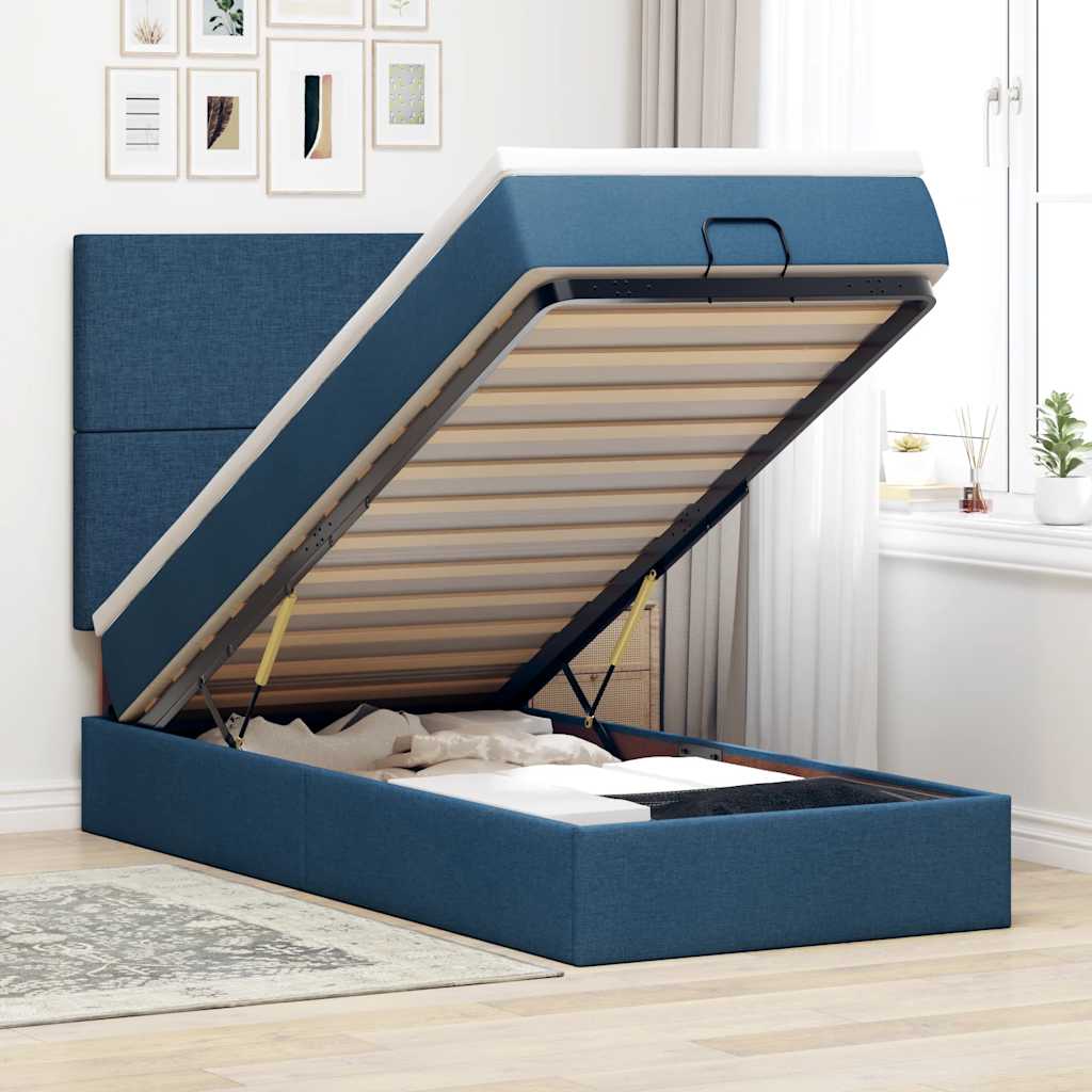 Ottoman bed met matras 90x190cm stof blauw is nu te koop bij PeponiXL, paradijselijk wonen!