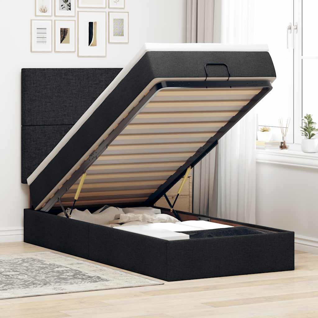 Bed met matras 90x200 cm stof zwart is nu te koop bij PeponiXL, paradijselijk wonen!