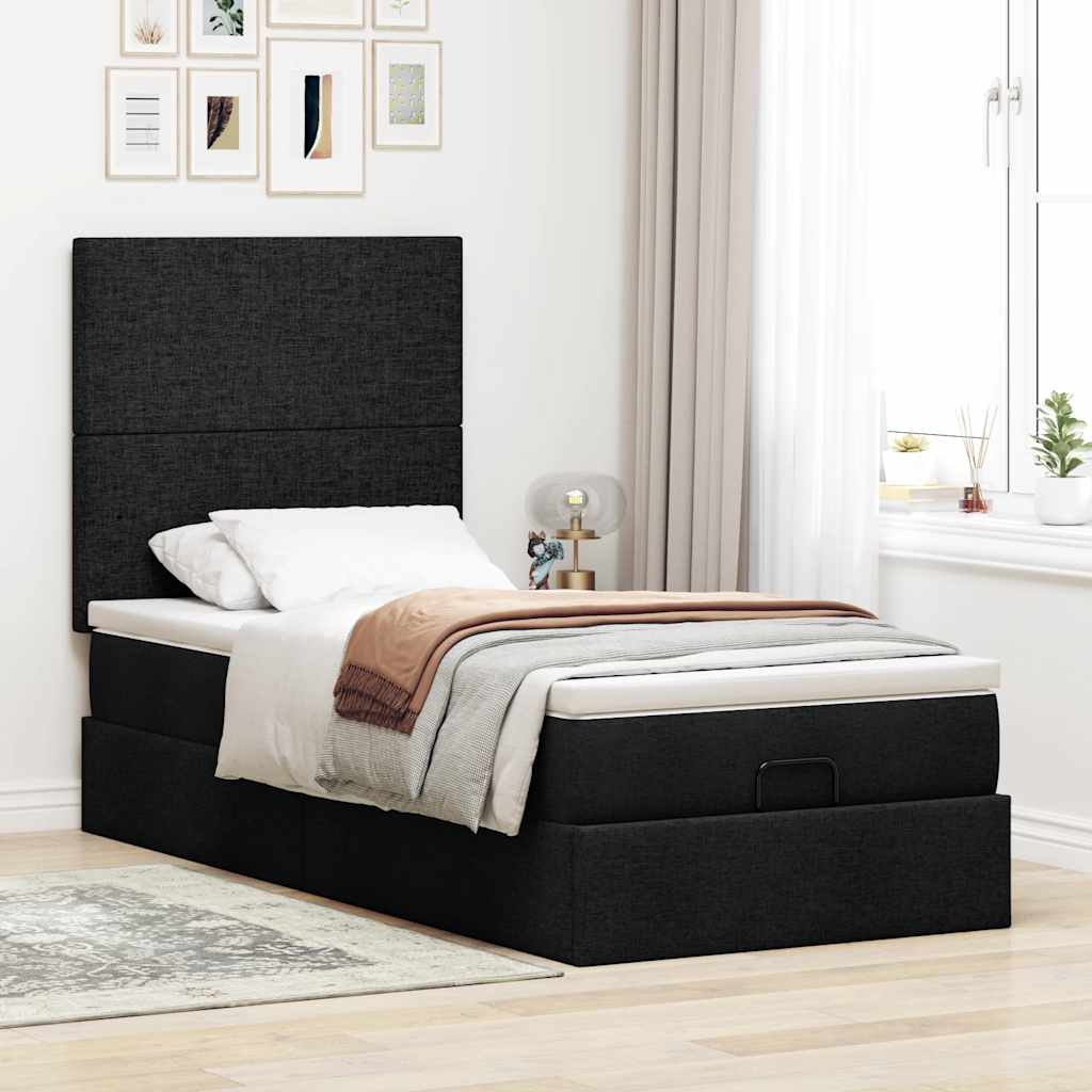 Bed met matras 100x200 cm stof zwart is nu te koop bij PeponiXL, paradijselijk wonen!