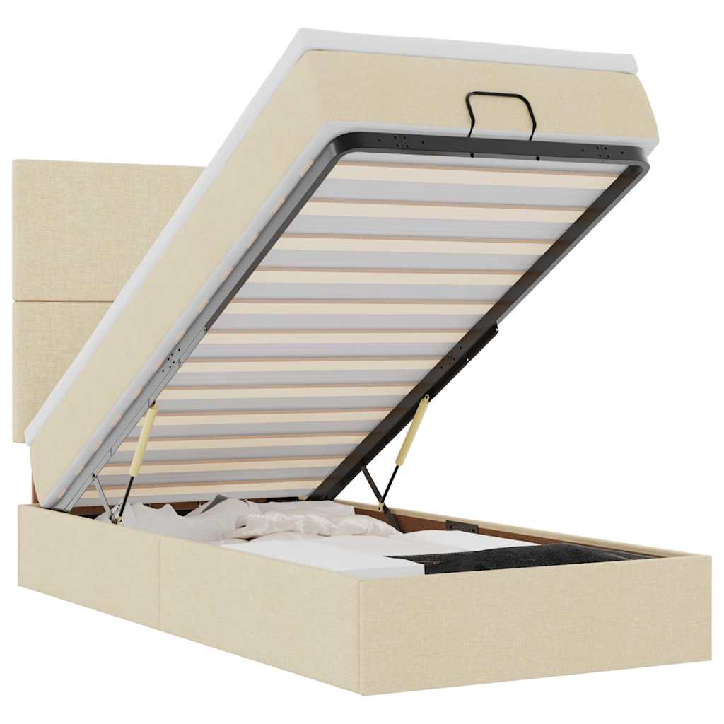 Bed met matras 100x200 cm stof crèmekleurig is nu te koop bij PeponiXL, paradijselijk wonen!