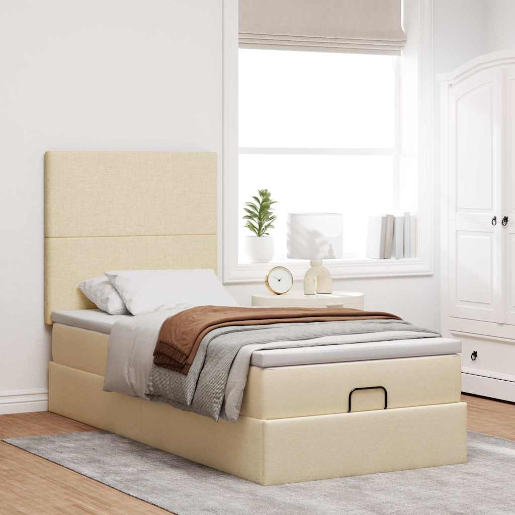 Bed met matras 100x200 cm stof crèmekleurig is nu te koop bij PeponiXL, paradijselijk wonen!