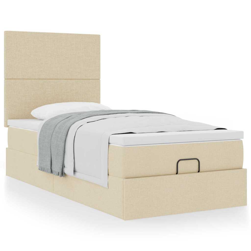 Bed met matras 100x200 cm stof crèmekleurig is nu te koop bij PeponiXL, paradijselijk wonen!