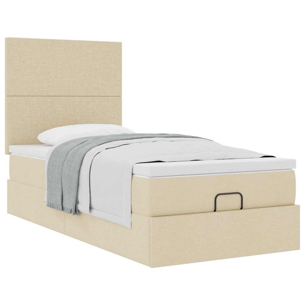 Bed met matras 100x200 cm stof crèmekleurig is nu te koop bij PeponiXL, paradijselijk wonen!