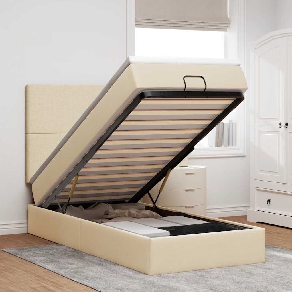 Bed met matras 100x200 cm stof crèmekleurig is nu te koop bij PeponiXL, paradijselijk wonen!