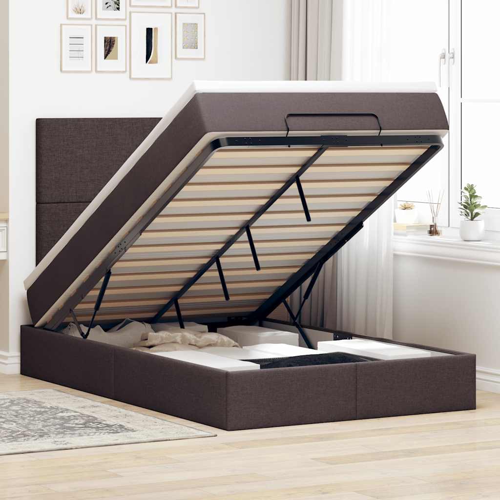 Ottoman bed met matras 120x190 cm stof donkerbruin is nu te koop bij PeponiXL, paradijselijk wonen!