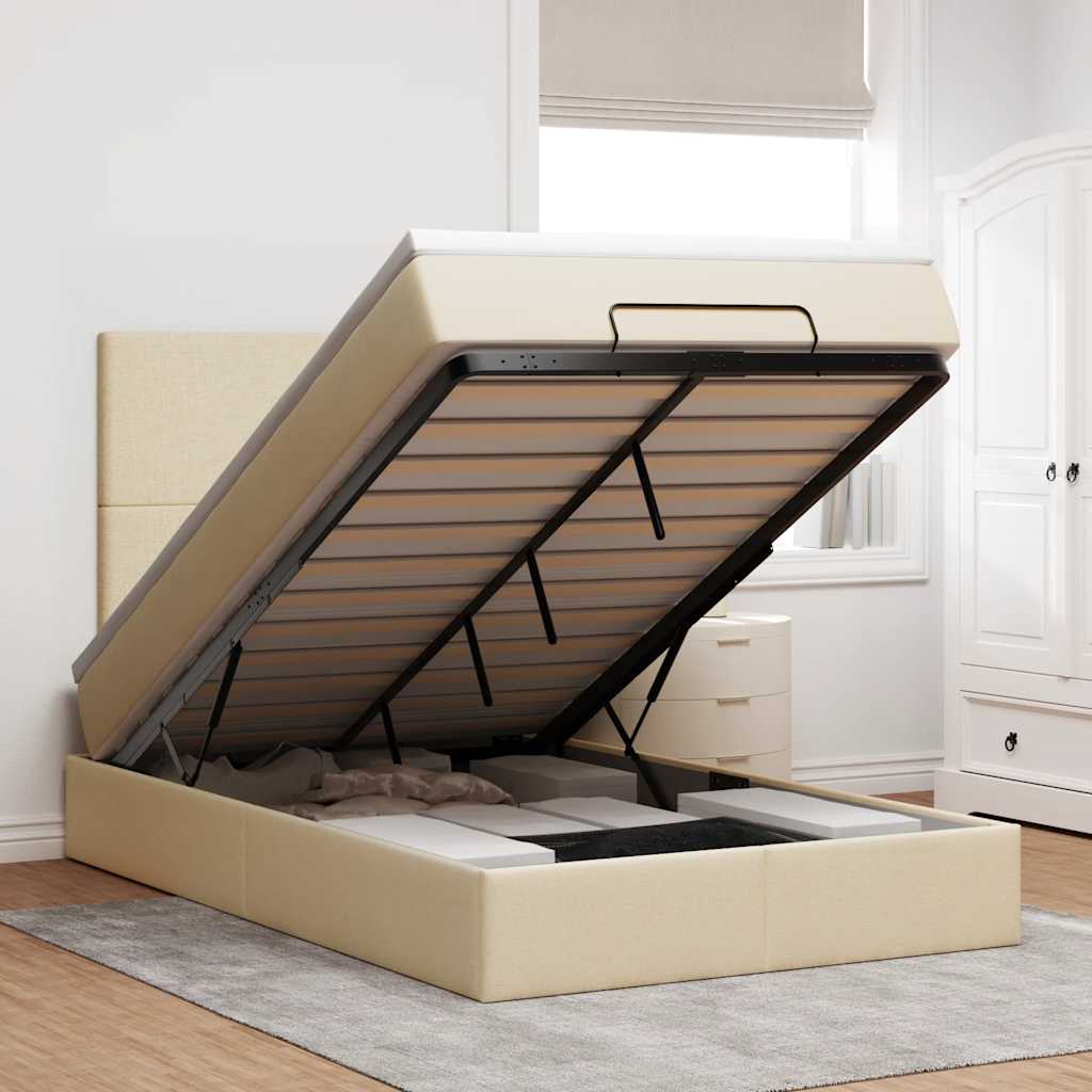 Ottoman bed met matras 120x190cm stof crèmekleurig is nu te koop bij PeponiXL, paradijselijk wonen!