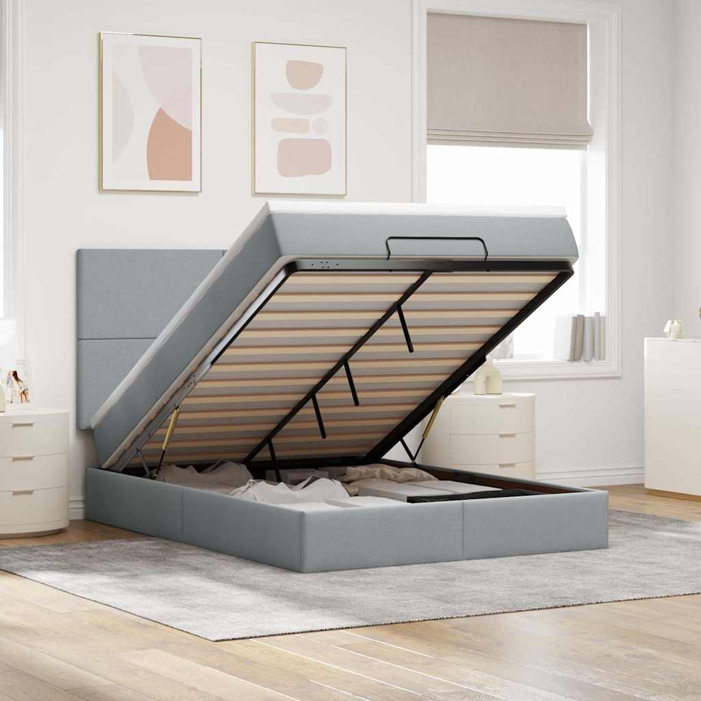 Ottoman bed met matras 140x200cm stof lichtgrijs is nu te koop bij PeponiXL, paradijselijk wonen!