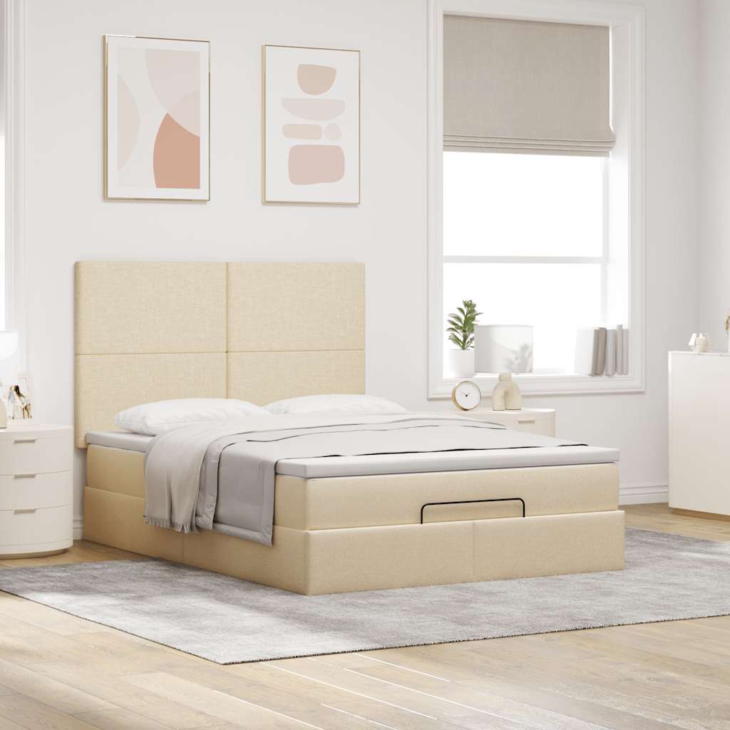 Ottoman bed met matras 140x200cm stof crèmekleurig is nu te koop bij PeponiXL, paradijselijk wonen!