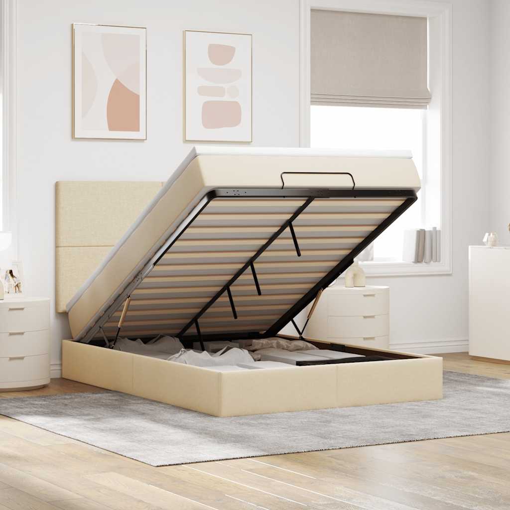 Ottoman bed met matras 140x200cm stof crèmekleurig is nu te koop bij PeponiXL, paradijselijk wonen!