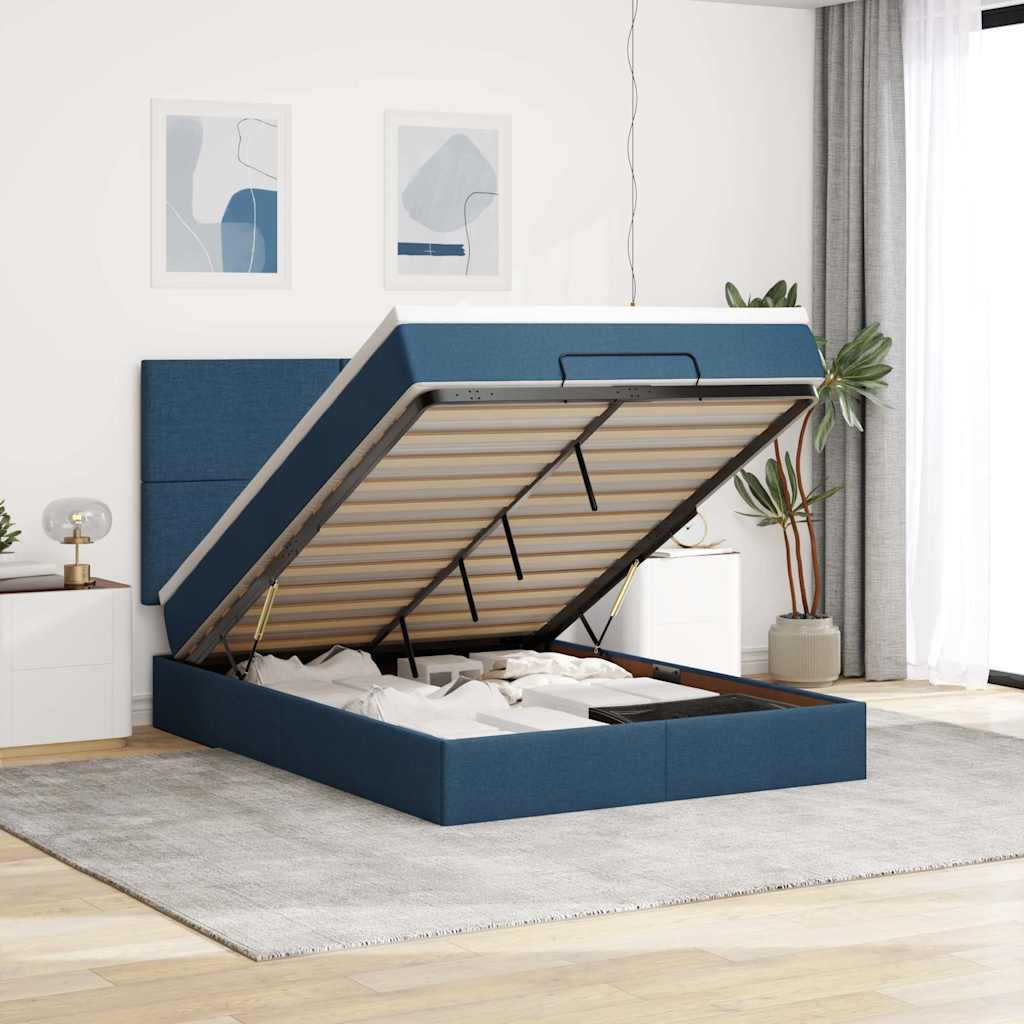 Ottoman bed met matras 140x200cm stof blauw is nu te koop bij PeponiXL, paradijselijk wonen!