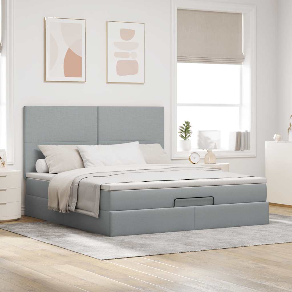 Ottoman bed met matras 160x200cm stof lichtgrijs is nu te koop bij PeponiXL, paradijselijk wonen!