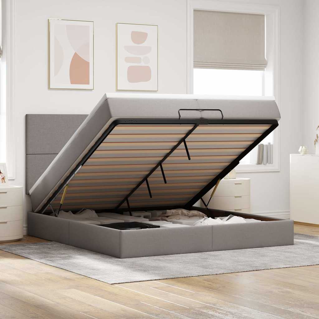 Ottoman bed met matrassen 200x200cm stof taupe is nu te koop bij PeponiXL, paradijselijk wonen!