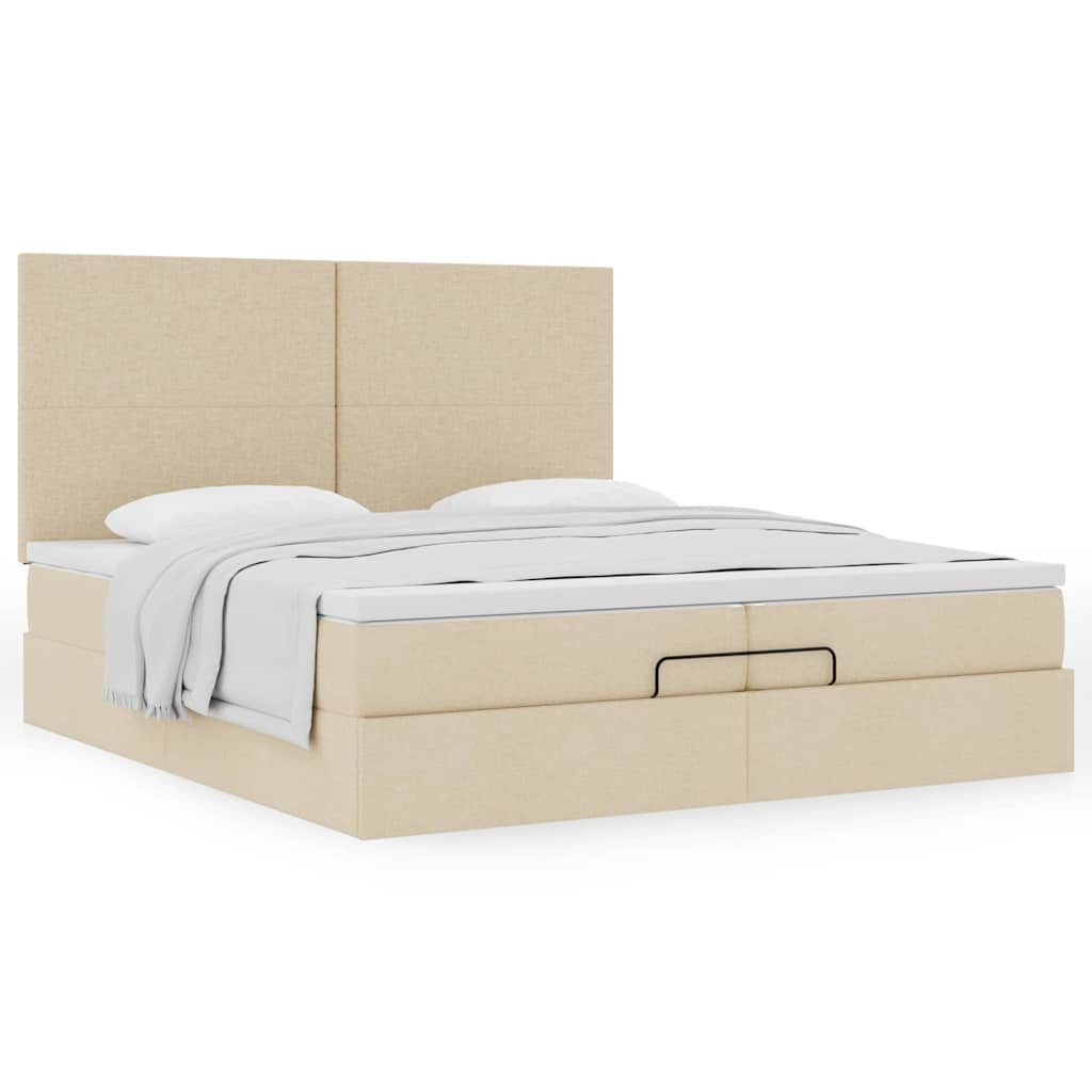 Ottoman bed met matrassen 200x200cm stof crèmekleurig is nu te koop bij PeponiXL, paradijselijk wonen!