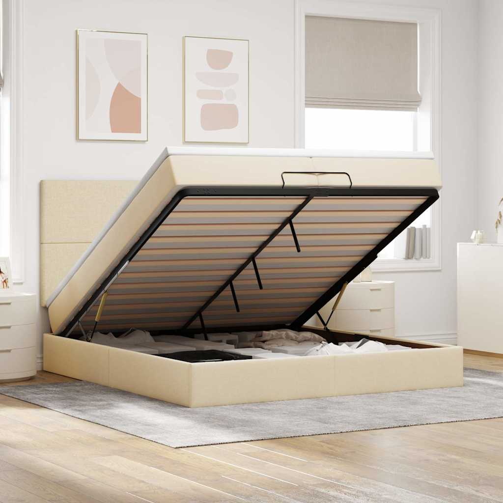 Ottoman bed met matrassen 200x200cm stof crèmekleurig is nu te koop bij PeponiXL, paradijselijk wonen!