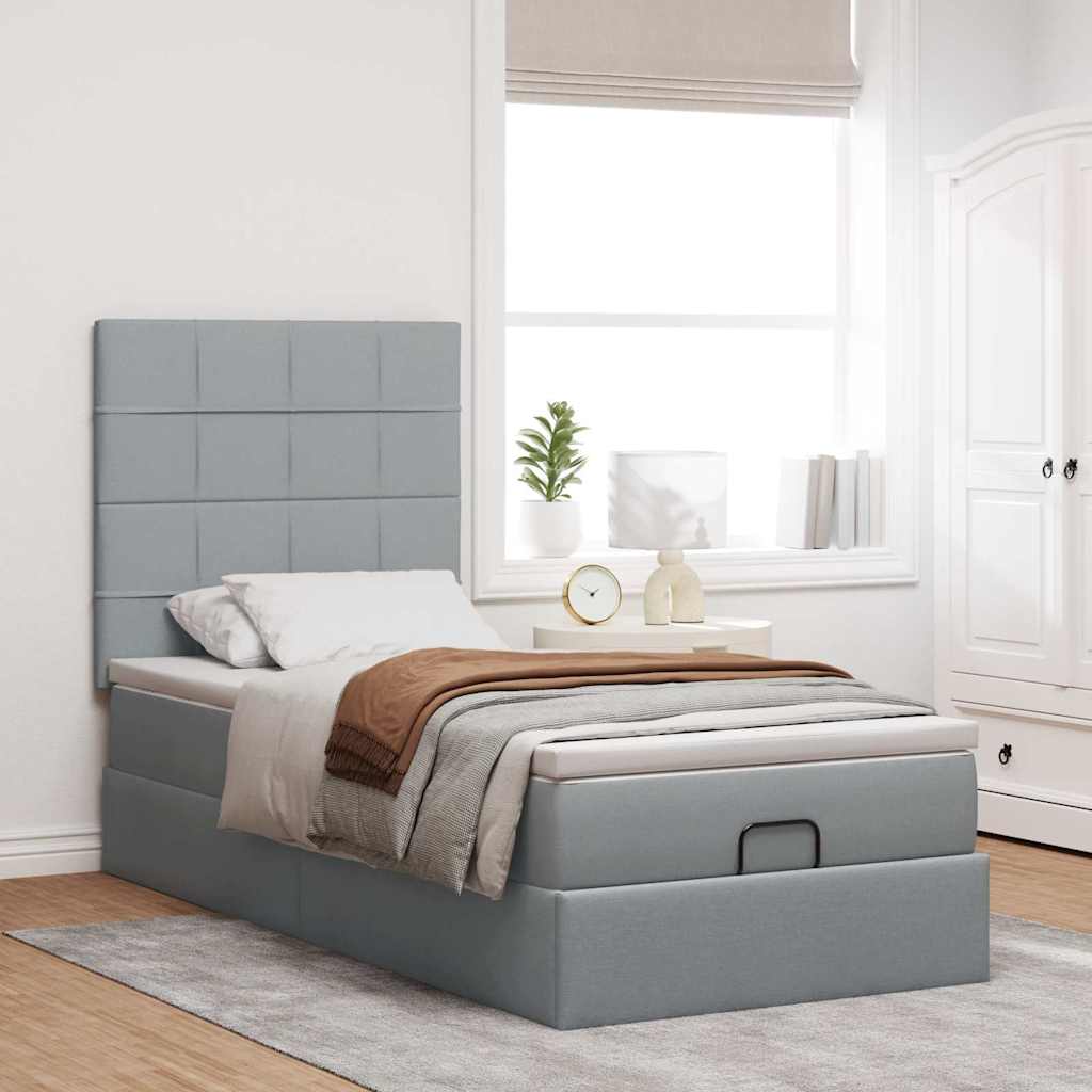 Ottoman bed met matras 80x200cm stof lichtgrijs is nu te koop bij PeponiXL, paradijselijk wonen!