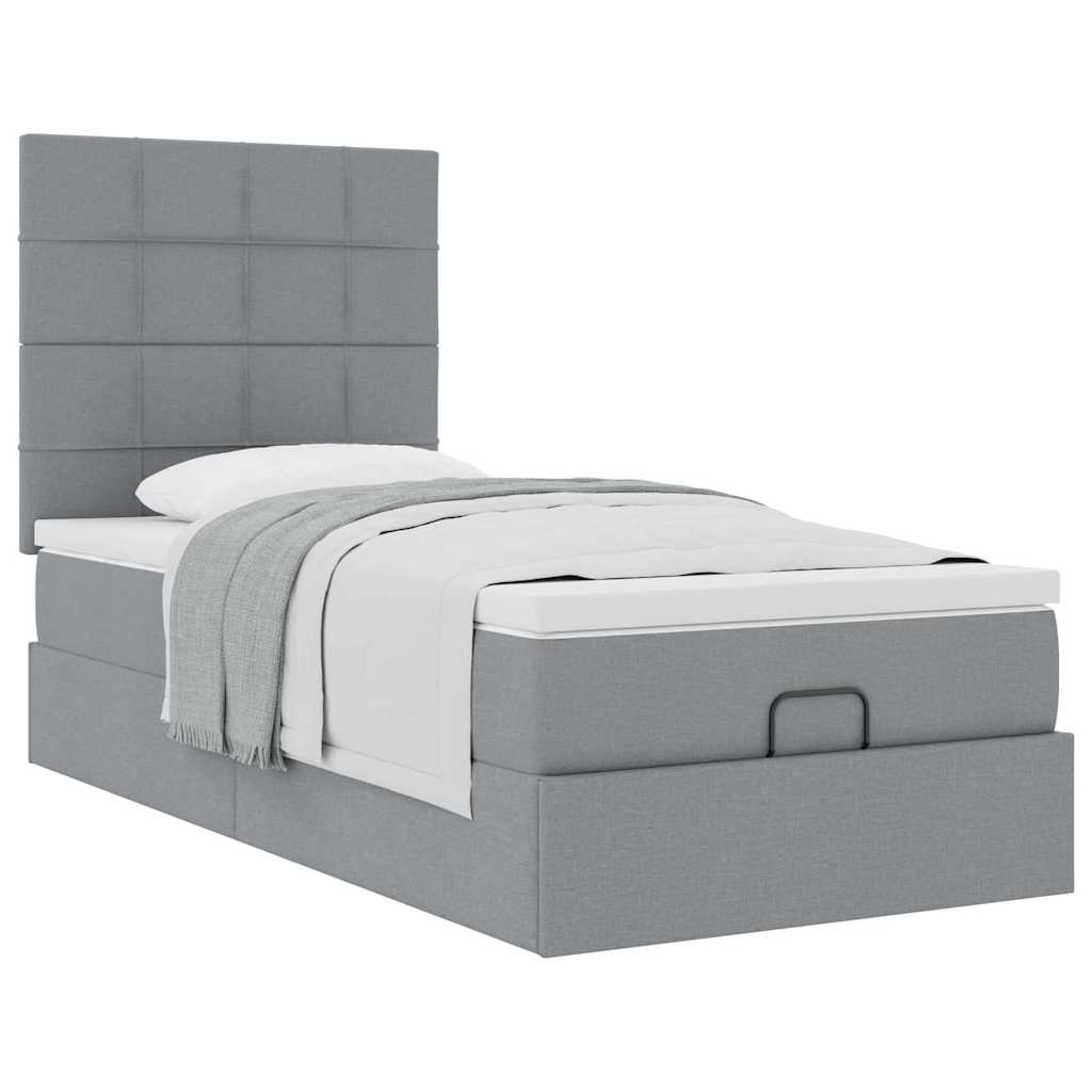 Ottoman bed met matras 80x200cm stof lichtgrijs is nu te koop bij PeponiXL, paradijselijk wonen!
