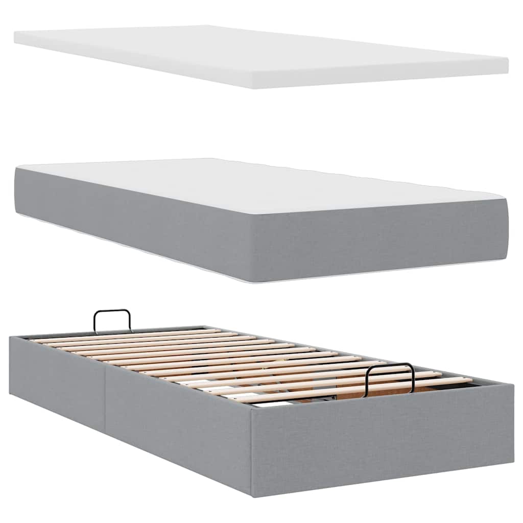 Ottoman bed met matras 80x200cm stof lichtgrijs is nu te koop bij PeponiXL, paradijselijk wonen!
