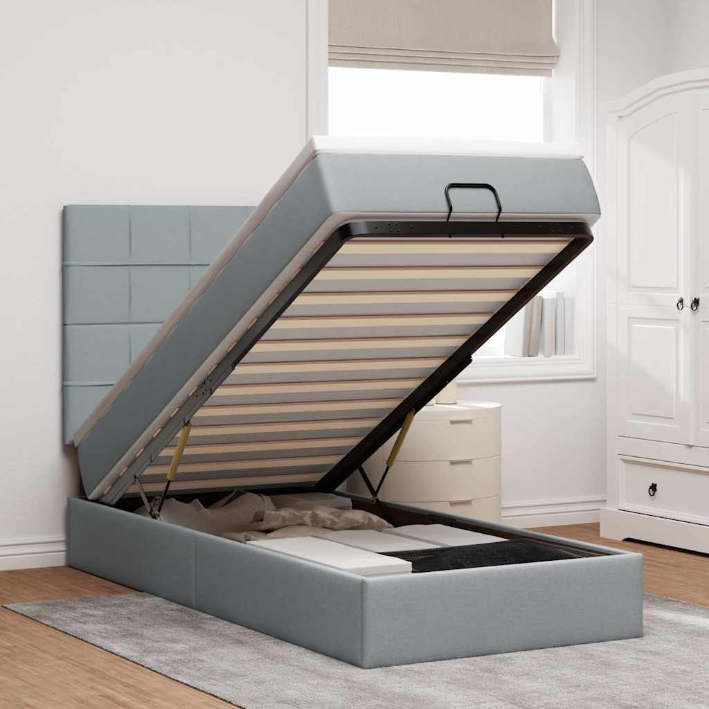 Ottoman bed met matras 80x200cm stof lichtgrijs is nu te koop bij PeponiXL, paradijselijk wonen!