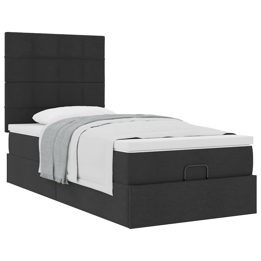 Ottoman bed met matras 80x200cm stof zwart is nu te koop bij PeponiXL, paradijselijk wonen!