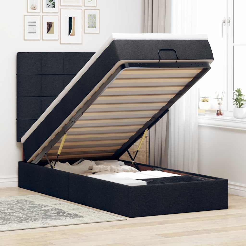 Ottoman bed met matras 80x200cm stof zwart is nu te koop bij PeponiXL, paradijselijk wonen!