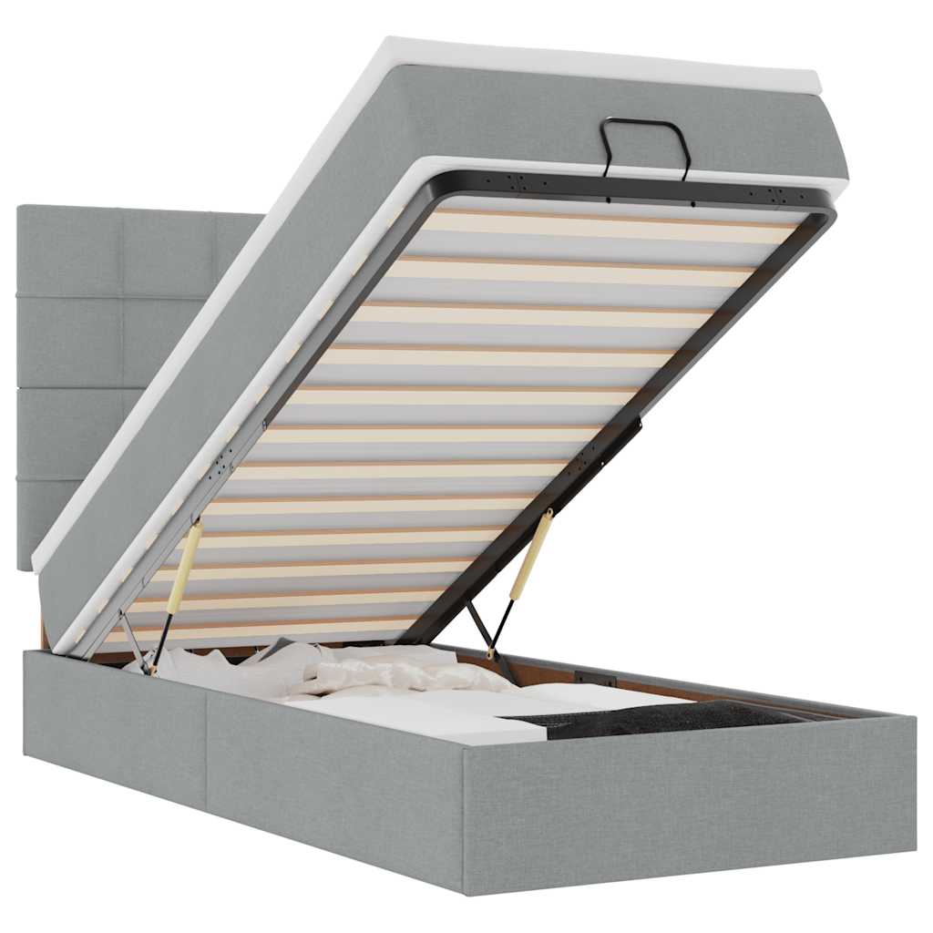 Ottoman bed met matras 90x190cm stof lichtgrijs is nu te koop bij PeponiXL, paradijselijk wonen!