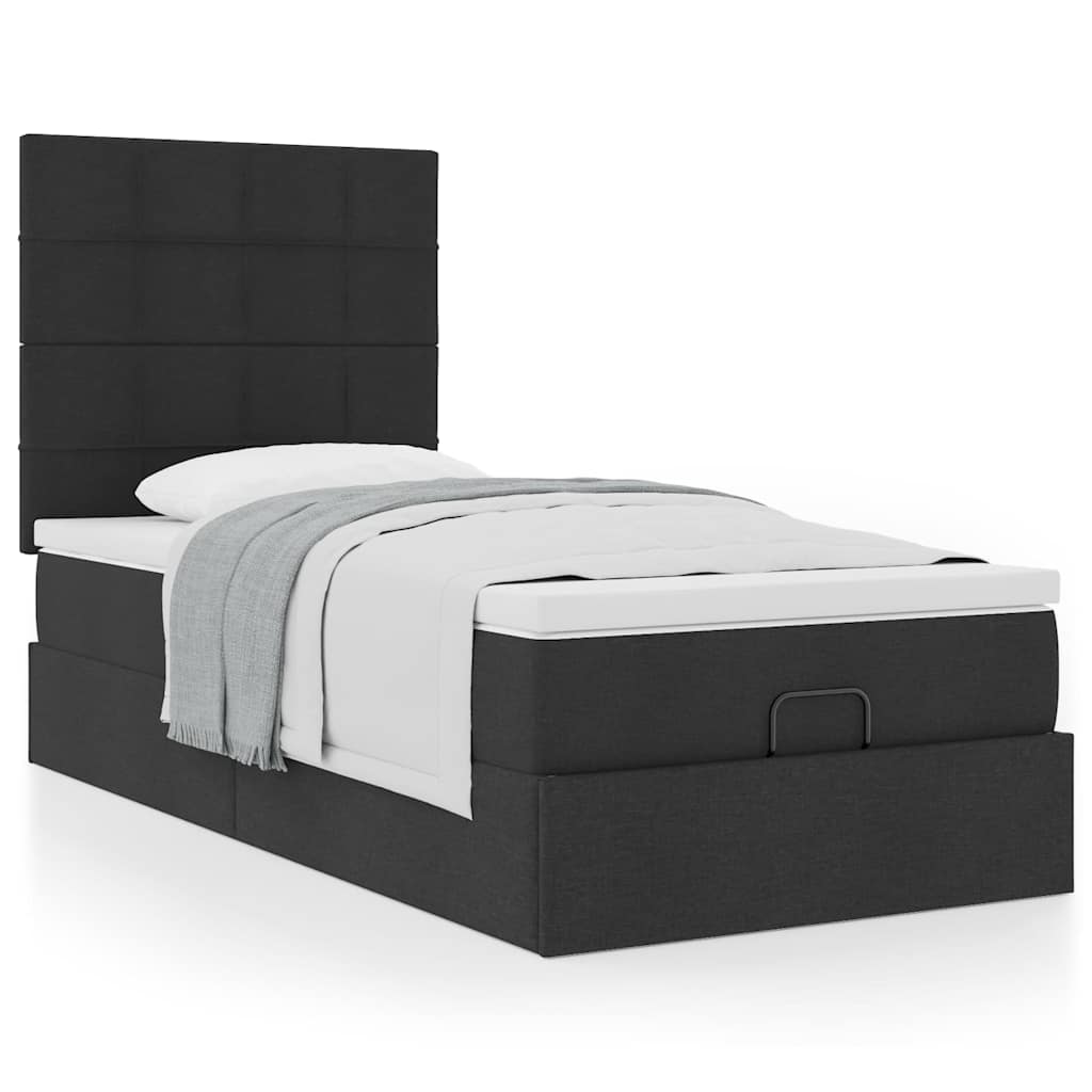 Ottoman bed met matras 90x190cm stof zwart is nu te koop bij PeponiXL, paradijselijk wonen!