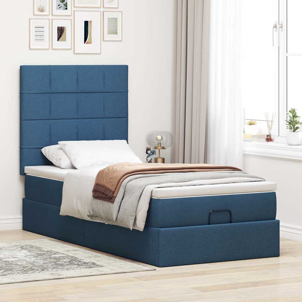 Ottoman bed met matras 90x190cm stof blauw is nu te koop bij PeponiXL, paradijselijk wonen!