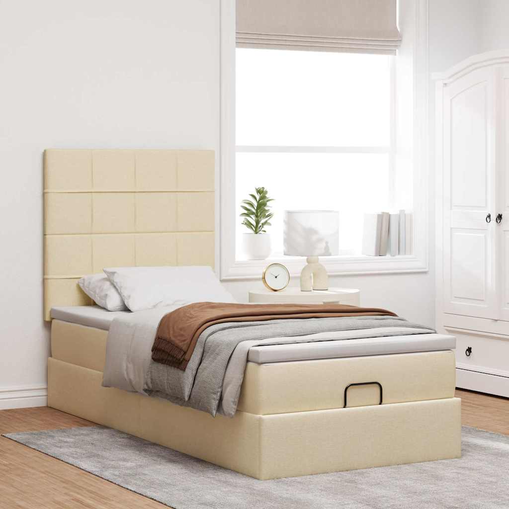 Bed met matras 90x200 cm stof crèmekleurig is nu te koop bij PeponiXL, paradijselijk wonen!