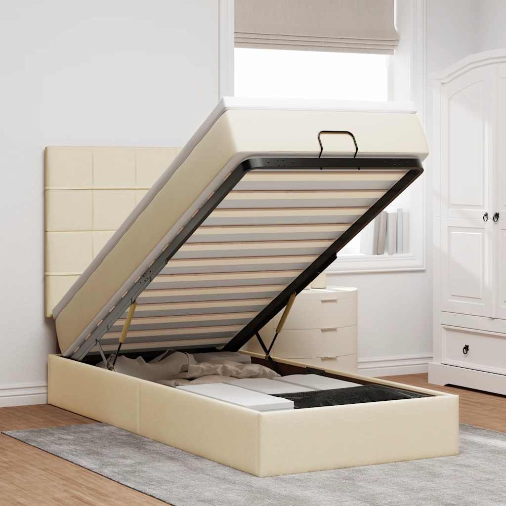 Bed met matras 90x200 cm stof crèmekleurig is nu te koop bij PeponiXL, paradijselijk wonen!