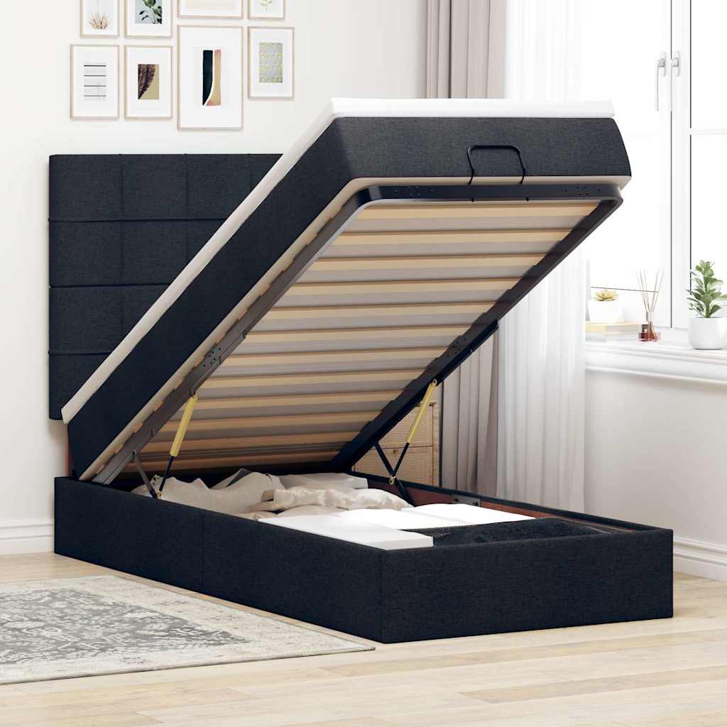 Bed met matras 100x200 cm stof zwart is nu te koop bij PeponiXL, paradijselijk wonen!