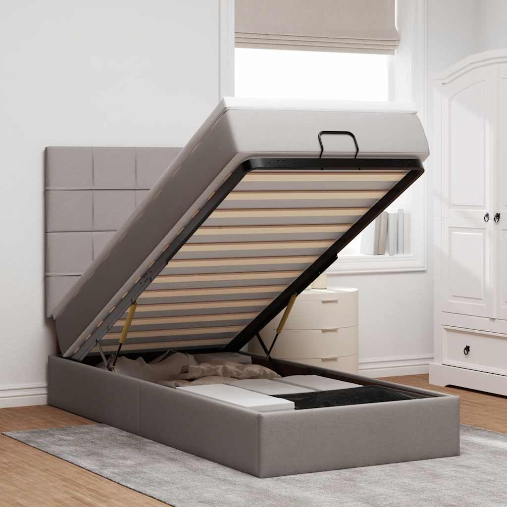 Bed met matras 100x200 cm stof taupe is nu te koop bij PeponiXL, paradijselijk wonen!