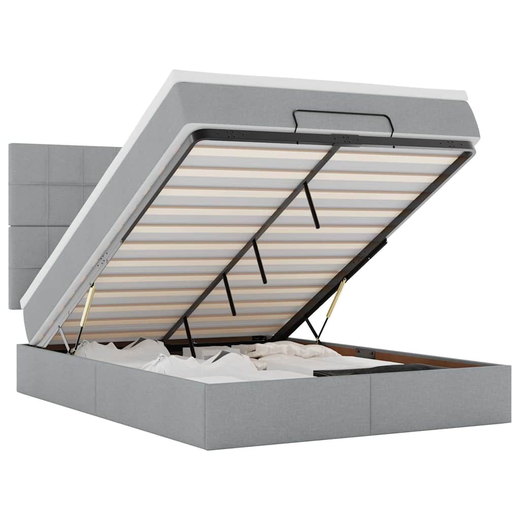 Ottoman bed met matras 140x190cm stof lichtgrijs is nu te koop bij PeponiXL, paradijselijk wonen!